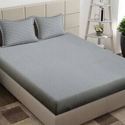 210 TC Checked King-Size Bedsheet with Pillow Covers-41