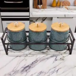 Set of 3 Ceramic Jars with Iron Stand-10