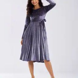 Women Embellished Fit & Flare Dress with Tie-Up Belt-image-71