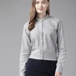 Women Regular Fit Mandarin-Collar Shirt-image-3
