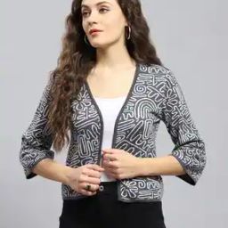 Women Printed Regular Fit Front-Open Shrug-10