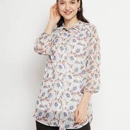 Floral Print Shirt Collar Tunic-image-44
