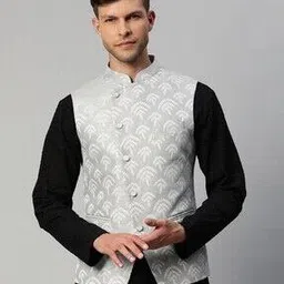 Printed Sleeveless Nehru Jacket-image-6
