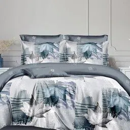 240 TC Leaf Print Double Bedsheet with Pillow Covers-43