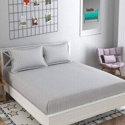 Striped Double Fitted Bedsheet with Pillow Covers-image-23
