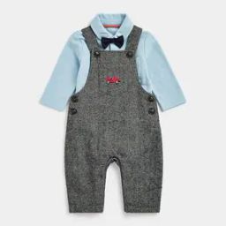 Embroidered Dungaree & Bodysuit Set with Bow Tie-picture-33