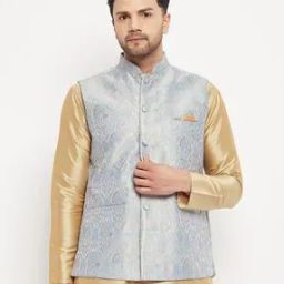 Sleeveless Nehru Jacket with Band Collar-3