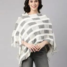 Women Geometric Print V-Neck Poncho-image-25
