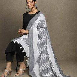 Handloom Woven Cotton Ikat Dupatta with Tassels-picture-16