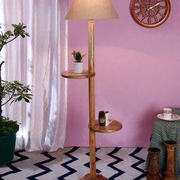Wooden Floor Lamp with Cotton Conical Shade-image-1