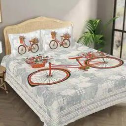 Cycle Print Cotton King-Size Bedsheet with Pillow Covers-52