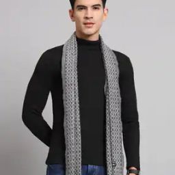 Men Geometric Print Scarf with Fringe Hem-11