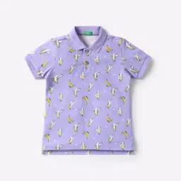 united colors of benetton Banana Print Polo T-shirt with Ribbed Hems-picture-1