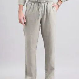 Men Flat-Front Slim Fit Pants with Drawstring Waist-image-9