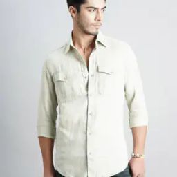 Men Spread-Collar Slim Fit Shirt with Cuffed Sleeves-image-39