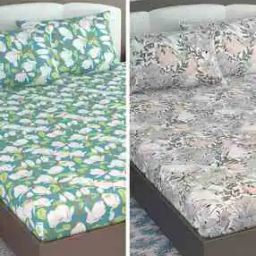 Set of 2 144 TC Floral Print King Size Bedsheets with 4 Pillow Covers-8