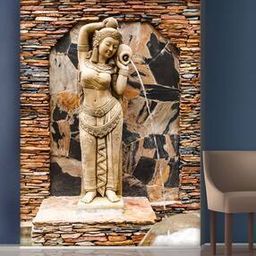 Red Stones Wall and Standing Lady Mural Wallpaper-image-2