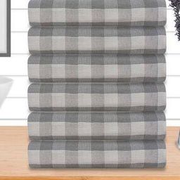 Set of 6 Checked Cotton Waffle Bath Towels 59" x 29"-image-29
