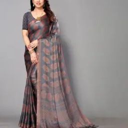 Floral Printed Saree with Tasselled Border-image-1