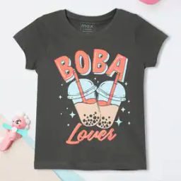 Girls Typographic Print Regular Fit Round-Neck T-shirt-image-99
