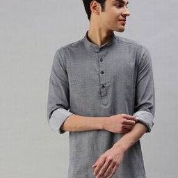 Cotton Short Kurta with Curved Hemline-image-82