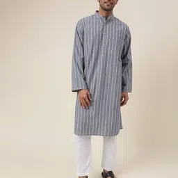 Striped Long Kurta with Patch Pocket-image-0