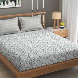 Leaf Print Double Bedsheet with Pillow Covers-10