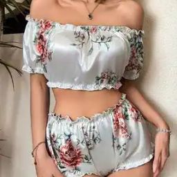 Women Floral Print Off-Shoulder Top& Shorts Set-31