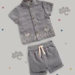 Boys Crinkled Cotton Shirt & Shorts Sets-picture-47