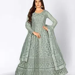 Embroidery Semi-Stitched Anarkali Dress Material-image-49