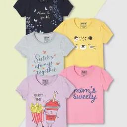 Girls Graphic Printed T-shirt - Pack of 5-image-5
