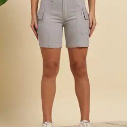 Women Cotton Mid Rise Cargo Shorts-picture-45