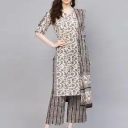 Floral Print Kurta with Palazzo & Dupatta Set-image-2