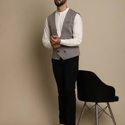Button-Down V-Neck Nehru Jacket-6