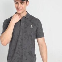 Leaf Print Slim Fit Polo T-Shirt-image-59