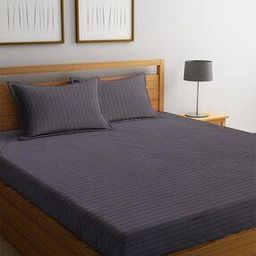 Self-Striped Double Bed Sheet with Pillow Covers-image-3