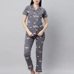 Women All-Over Print Shirt & Pyjamas Nightwear Set-picture-25