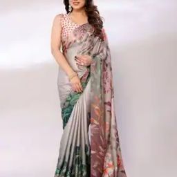 Women Floral Print Satin Saree-image-3