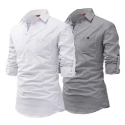 Men Pack of 2 Slim Fit Short Kurtas-image-1
