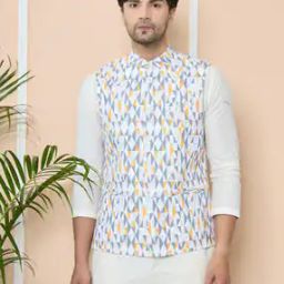 Men Geometric Pattern Regular Fit Nehru Jacket-image-2