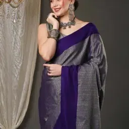 Woven Saree with Contrast Border-image-73