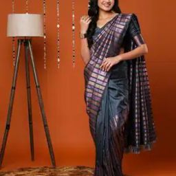 Striped Banarasi Silk Saree with Tassels-picture-26