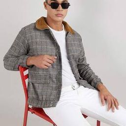 Checked Bomber Jacket with Flap Pockets-image-65