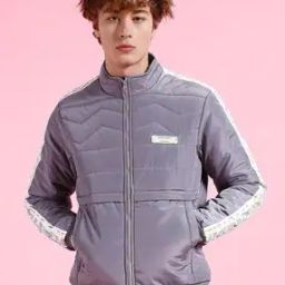 Men Typographic Print Regular Fit Zip-Front Puffer Jacket-image-46