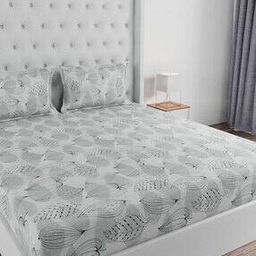 144TC Leaf Print King Bedsheet with Pillow Covers-46