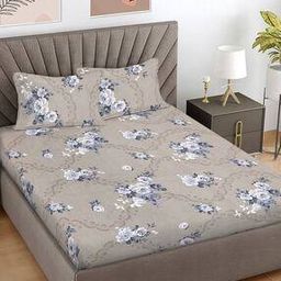  Floral 300 TC Cotton Blend King Size Double Bedsheet with 2 Pillow Covers-image-10