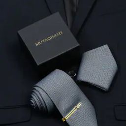 Chevrons Print Tie with Tie-Pin & Pocket Square Set-image-99