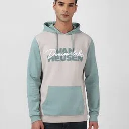 Men Colourblock Hoodie with Kangaroo Pocket-image-74