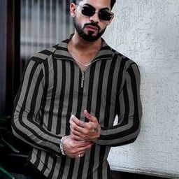Men Striped Regular Fit Shirt with Zipper-image-114