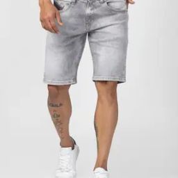 Slim Fit Flat-Front Denim Shorts-image-9